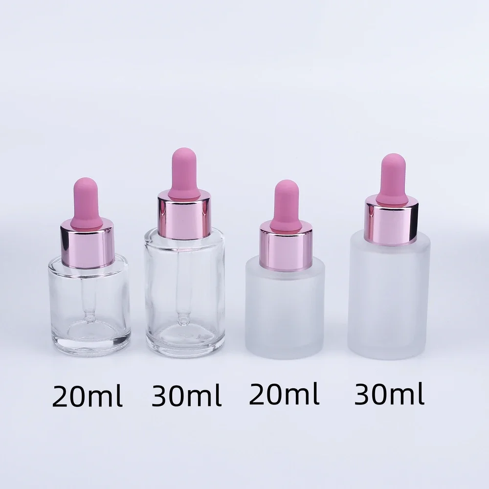 

Empty Cosmetic Packaging Container Vials Essential Oil Bottles 200pcs Clear Frosted Glass Dropper Bottle With Rose Cap 20Ml 30Ml