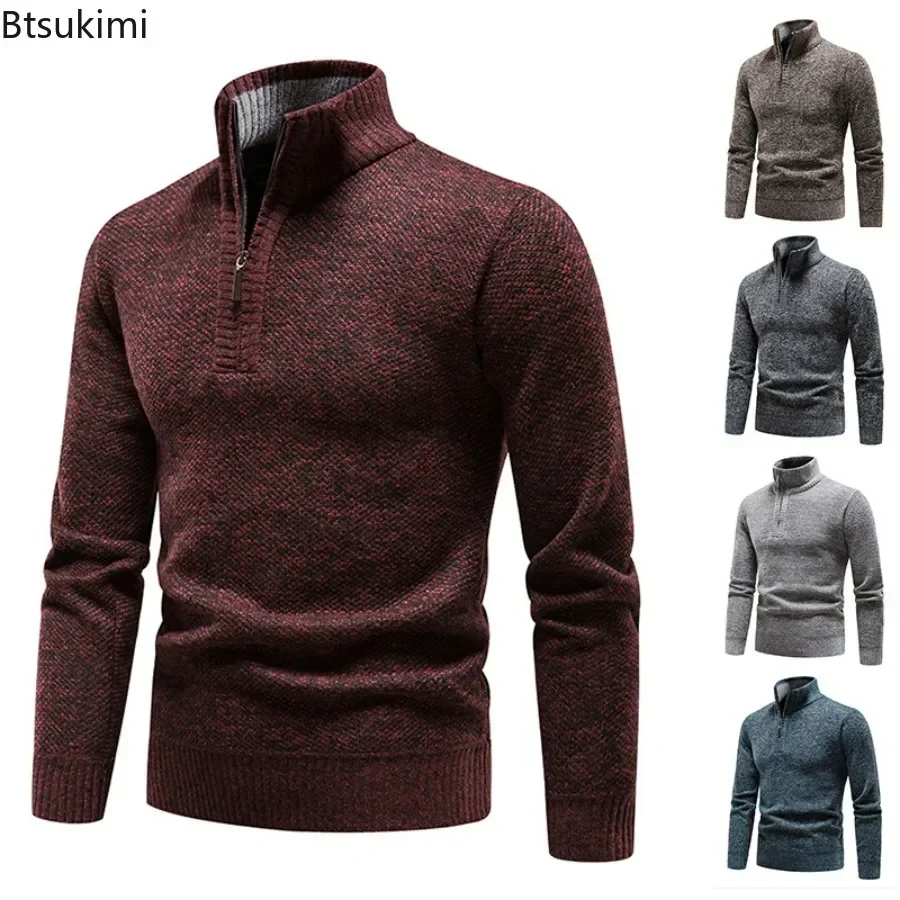 2023 Men's FleeceThicker Sweater Half Zipper Turtleneck Warm PulloverTops Quality Male Knitted Wool Sweaters for Autumn Winter