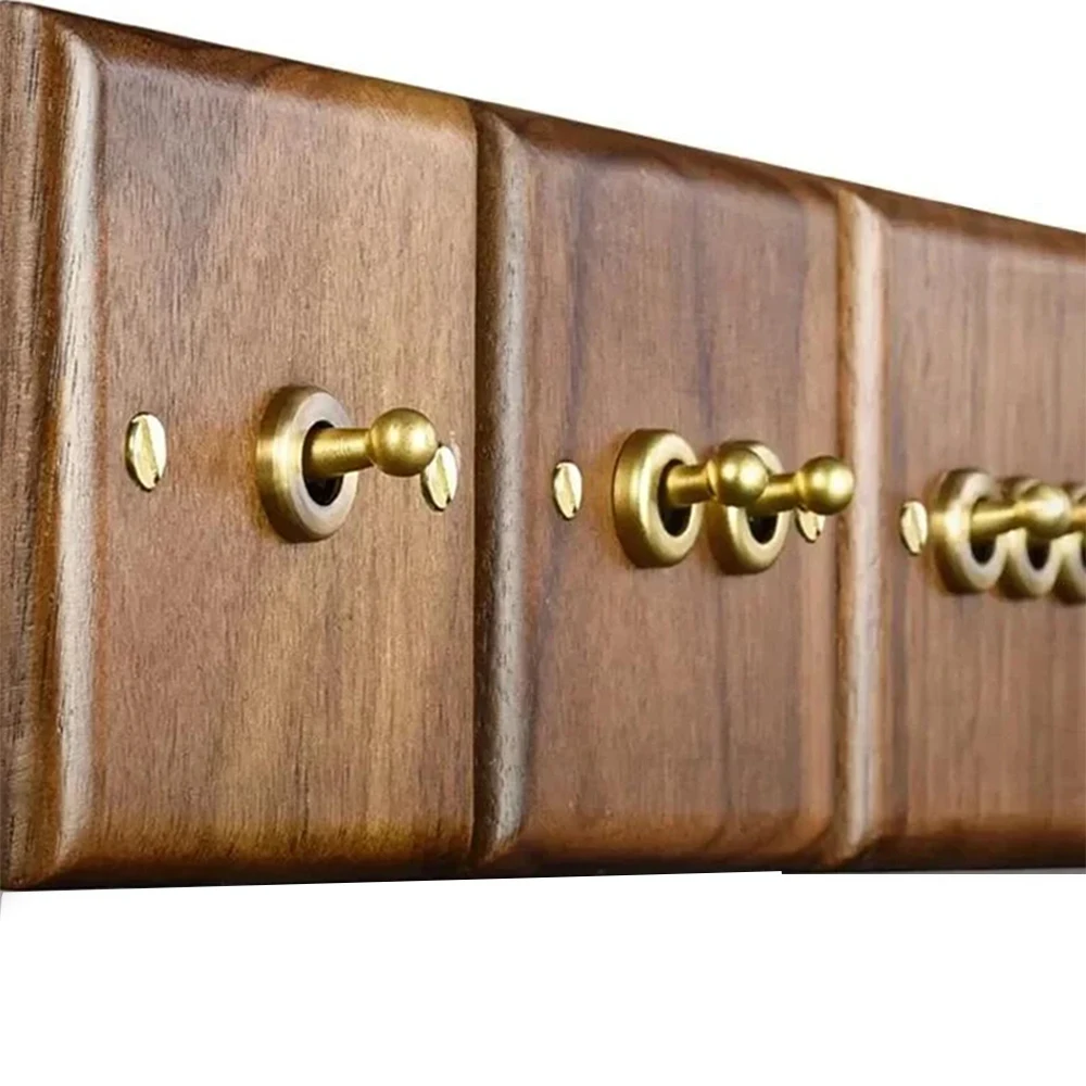 

Black walnut switch panel socket brass lever solid wood retro switch socket 86 type switch