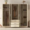 Large Wardrobe Closet 6 Doors, Wooden Wardrobe Cabinet with Big Drawers, Bedroom Armoire Dresser Wardrobe Clothes Organizer 4