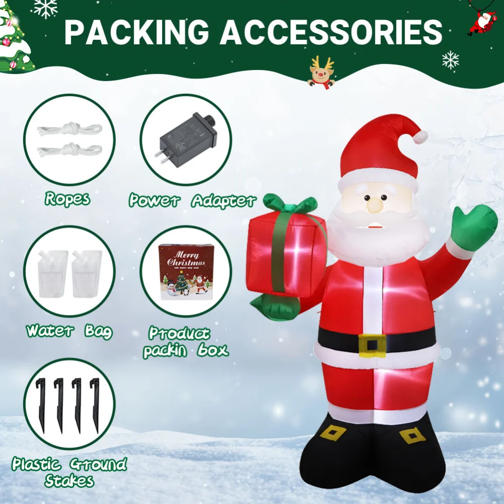 2.4M Christmas Inflatable Santa Claus Waving Gift Pack Built-in LED Lights Indoor Outdoor Holiday Decoration Garden Party Props inflatable decoration toy inflatable decoration inflatable toy