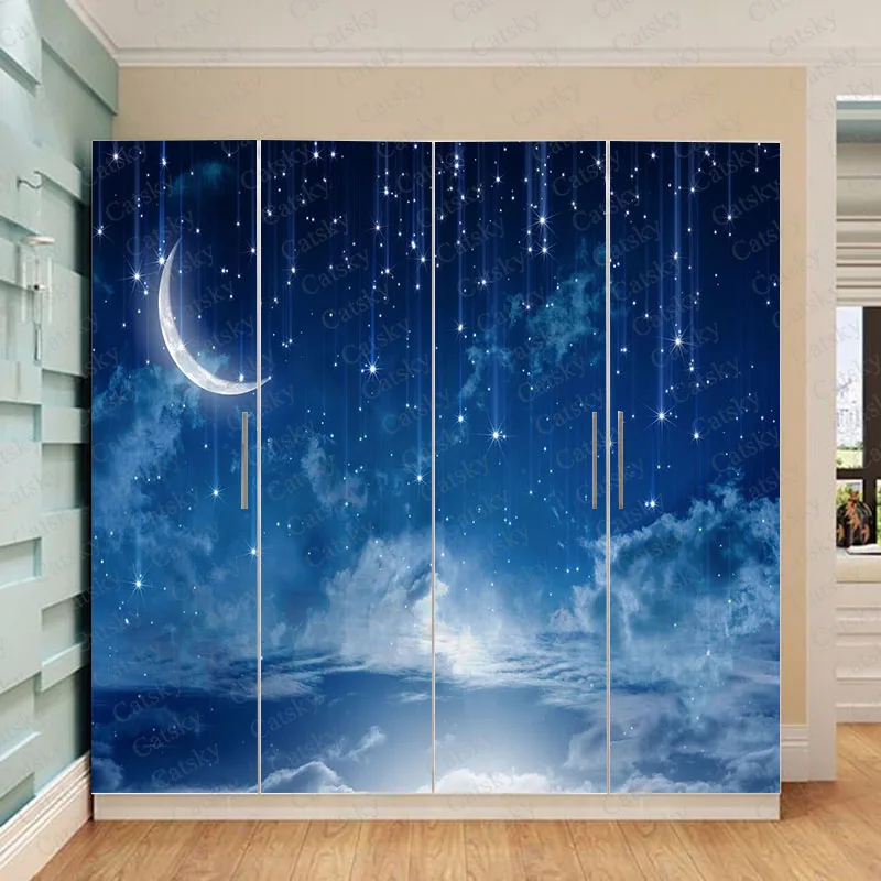 

Звездное небо, Луна, фотообои для спальни, окна, холодильника, декоративные наклейки, наклейки для шкафа, индивидуальные наклейки