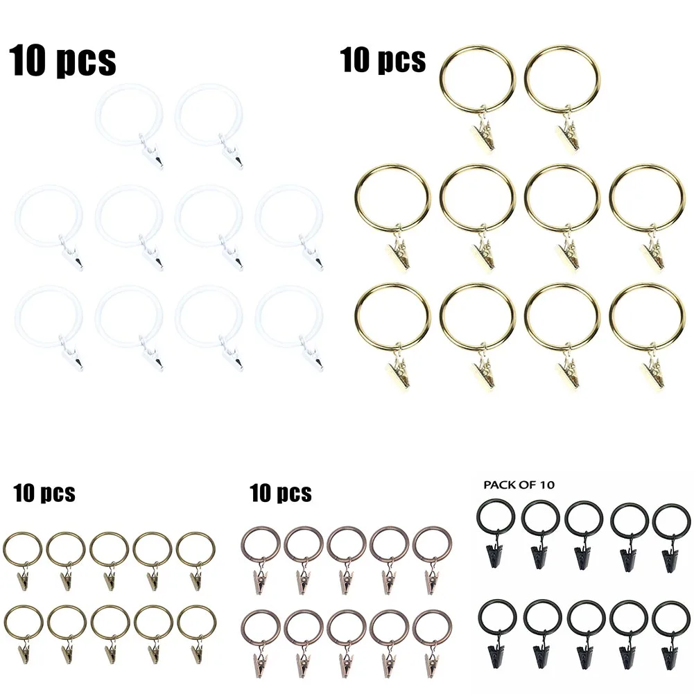 10pcs Metal Curtain Rings Metal Curtain Rings Hanging Hooks With Clips For Curtains Rods Pole Voile Heavy Duty 35mm