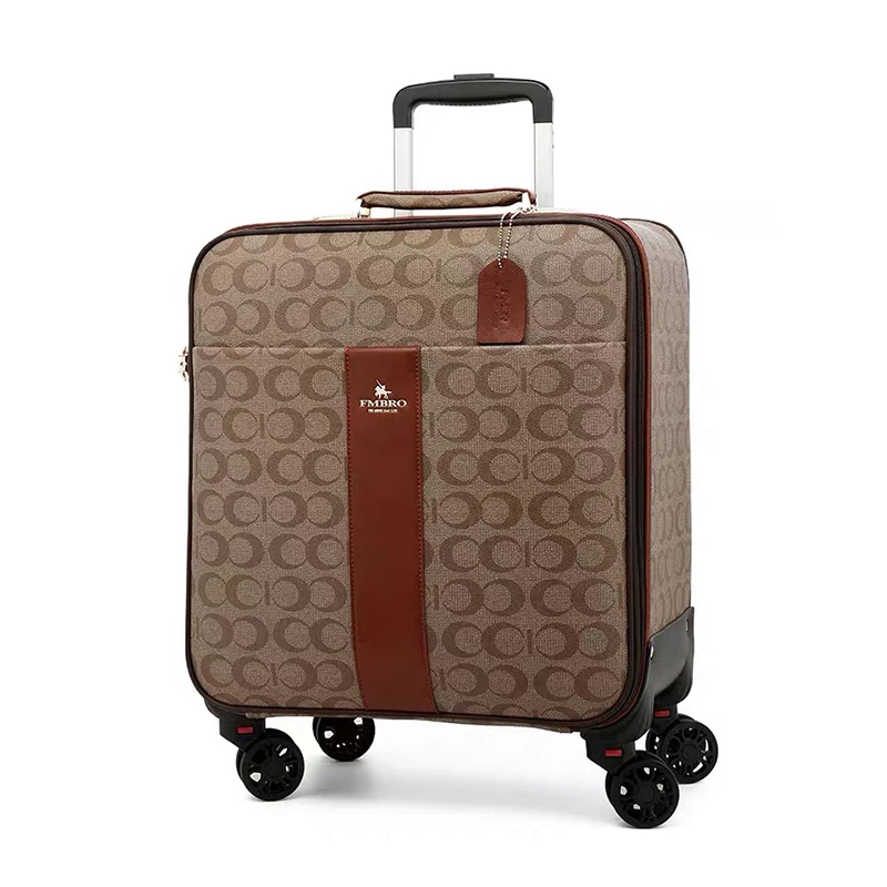 Fashion pu leather travel luggage sets Women rolling suitcase with handbag Men luxury trolley luggage carry-ons