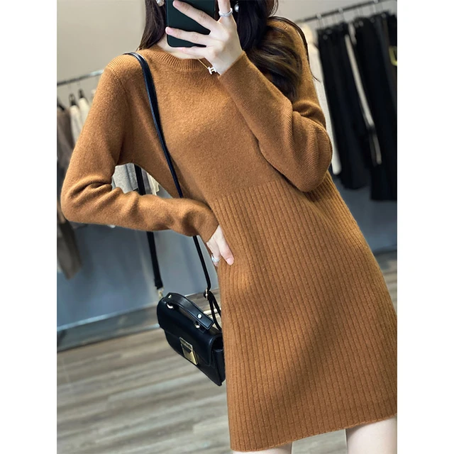 Mujer Invierno Cálido de Ochos Jersey Vestido Mujer Largo Suéter Vestidos