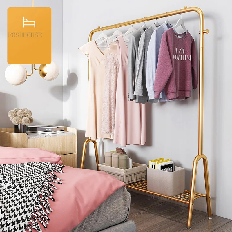 Simple Modern Household Furniture Clothes Hanger Stand Student Bedroom Hotel Coat Racks Wrought Iron Hallway Porch Storage Shelf