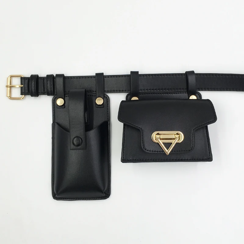 2 Piece Women's Belt Bag Luxury Designer Tactical Waist Bags Female Leather Flap Fanny Pack Shoulder Crossbody Chest Bag Purse