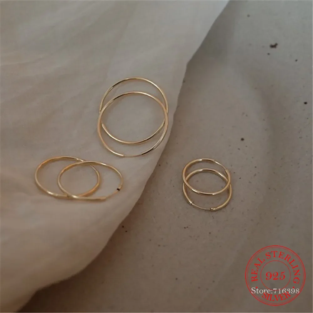 

100% Настоящее серебро 925 пробы, Корейский простой Гладкий тонкий женский темперамент, ювелирные изделия, 14k позолоченные серьги, подарок
