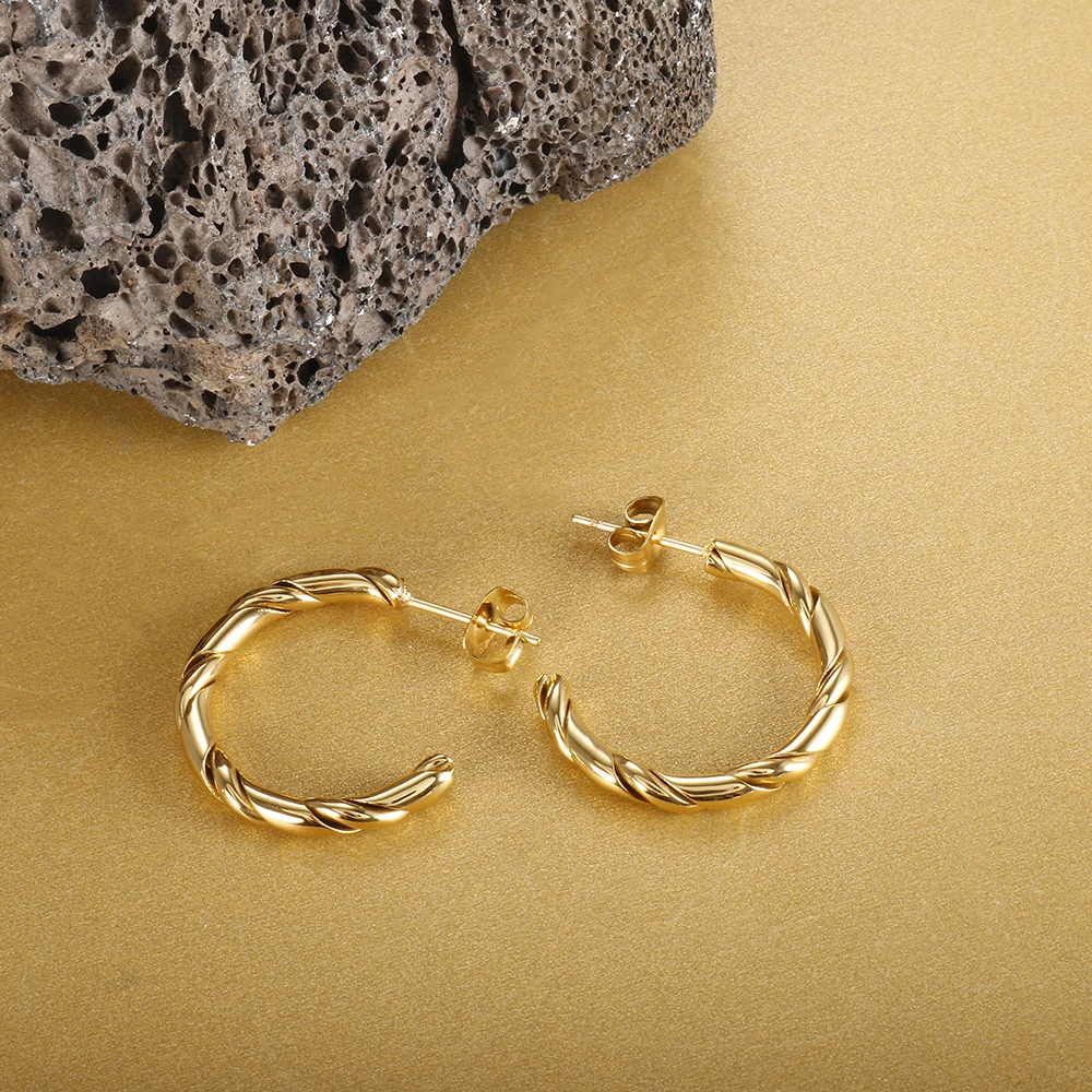 

Gold Color C Shape Twisted Hoop Earrings for Women Girl Stud Earrings Minimalist Fashion Jewelry Gift Party