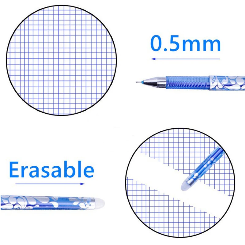 Erasable Neutral Pens 23PCS Elementary School Erasable Pens Washable Rods Blue Washing Gel Write Erase Pens Ink Refills Stationery