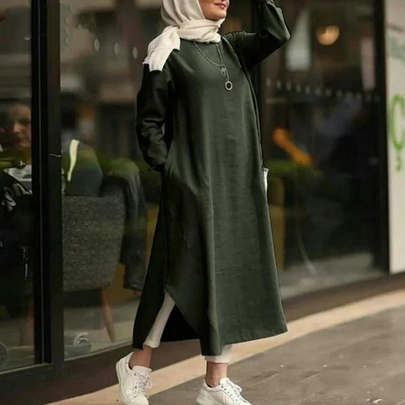 Women Fashion Robe Muslim Dress Abaya Dresses Vintage Femme Abaya Turkey Split Linen American Dubai Turkey Cardigan Vestidos