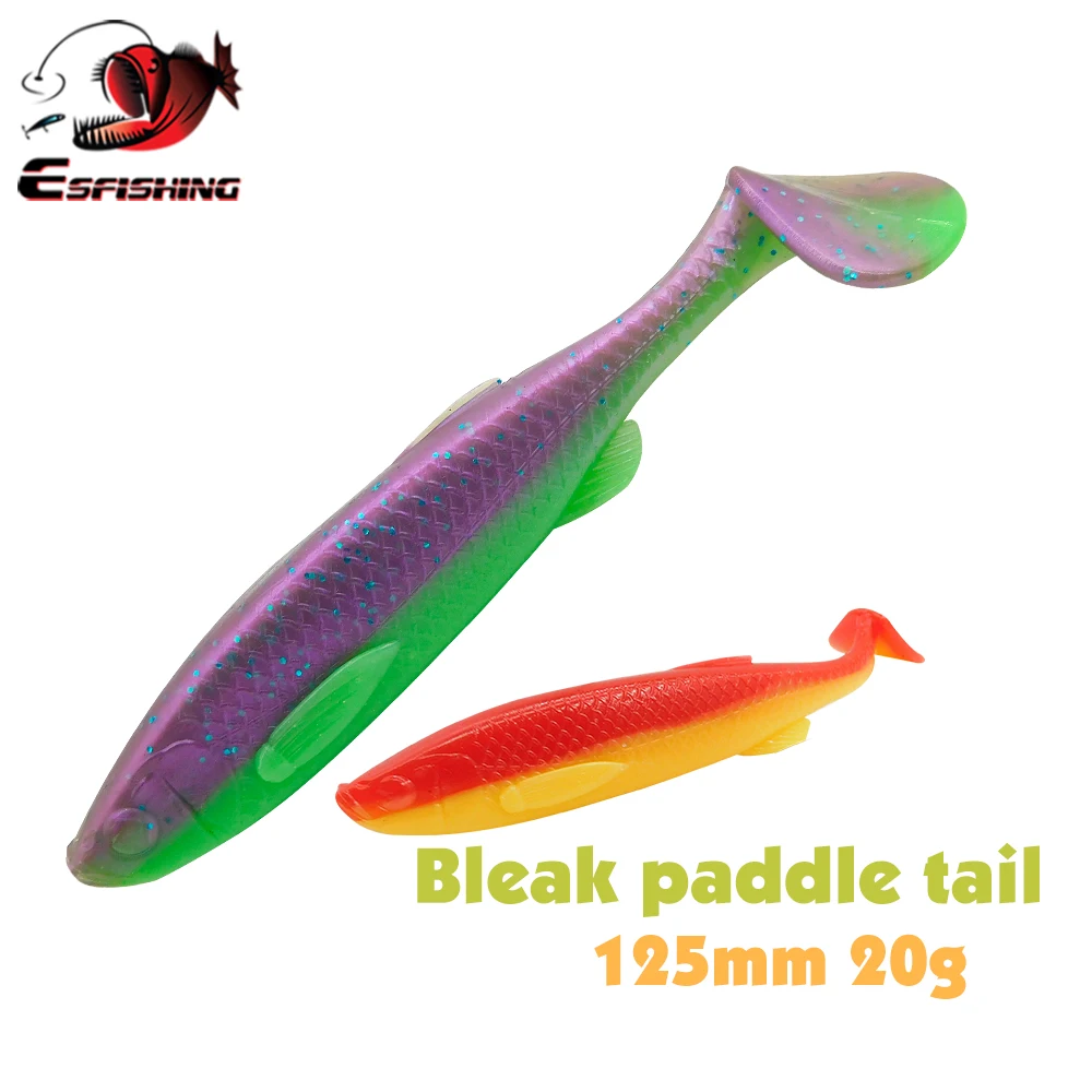 ESFISHING New Soft Lure Shad Bleak Paddle Tail 125mm 20g 4pcs Artificial  Lure for Carp Fishing T Tail Jigging Lure