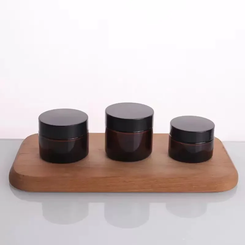 1X 5-100g Empty Amber Glass Jars Bosx Cosmetic Cream Bottles Facial Cream Black Cap Glass Case cosmetic container storage Bottle 5