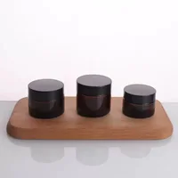 20X 5/10/15/20/30/50/100G Empty Amber glass cream jar Bottle Box cosmetic container Cosmetic black lid glass bottle Storage Jars 1