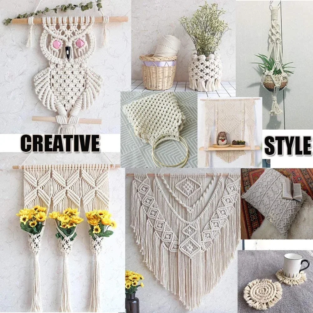 1/2/3/4/5/6/8/10mm Macrame Cord Natural Cotton Cord Twisted String For DIY Craft Knitting Making Plant Hangers Wall Hangings nylon cord leather cord cotton rope macrame cord waxed cord satin cord faux suede cord silk cord packaging cord pvc cord
