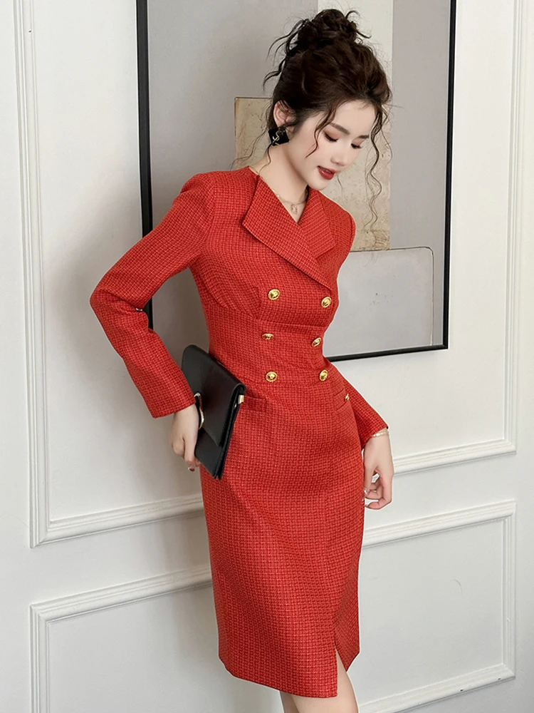New Fashion Ladies Red Formal Occasion Pencil Dresses Women