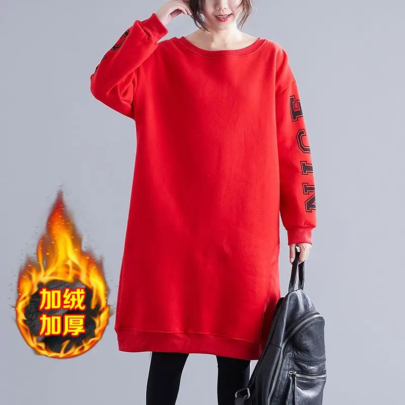 Casual Letter Print Thick Hoodies Sweatshirts Autumn Winter Long Sleeve Loose Plus Size Pullovers Fashion Trend Women Clothing