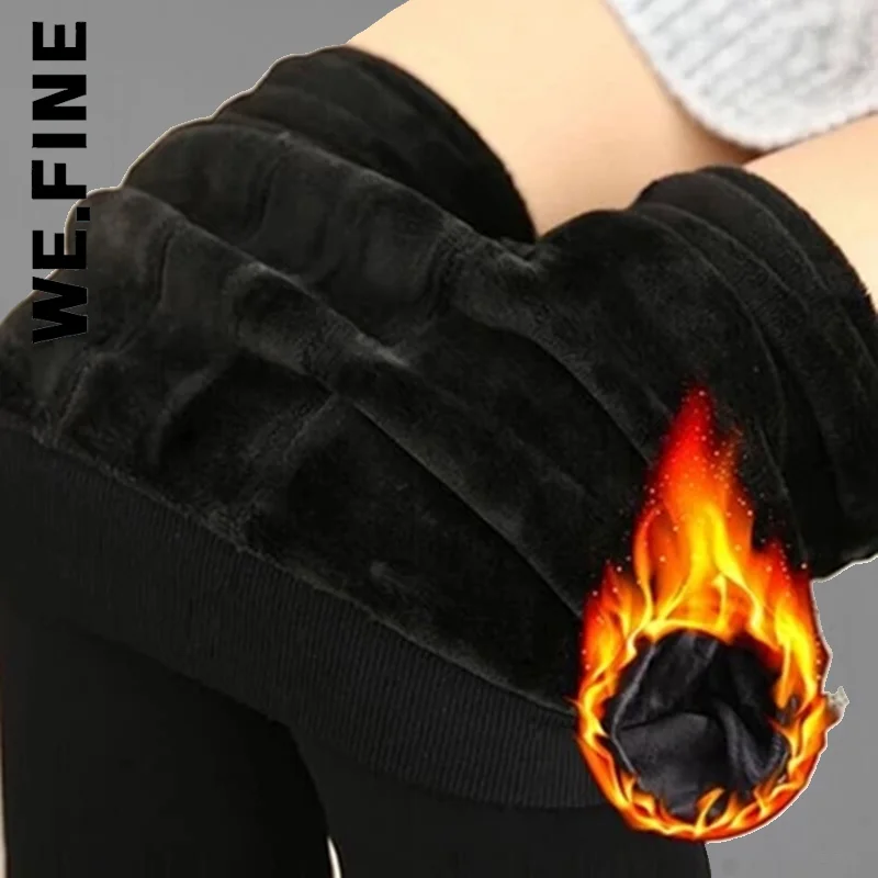 

We.Fine Winter Leggings For Women Warm Elasticity Leggins Solid Color Velvet Leggins High Waist Leggings Stretchy Leggings