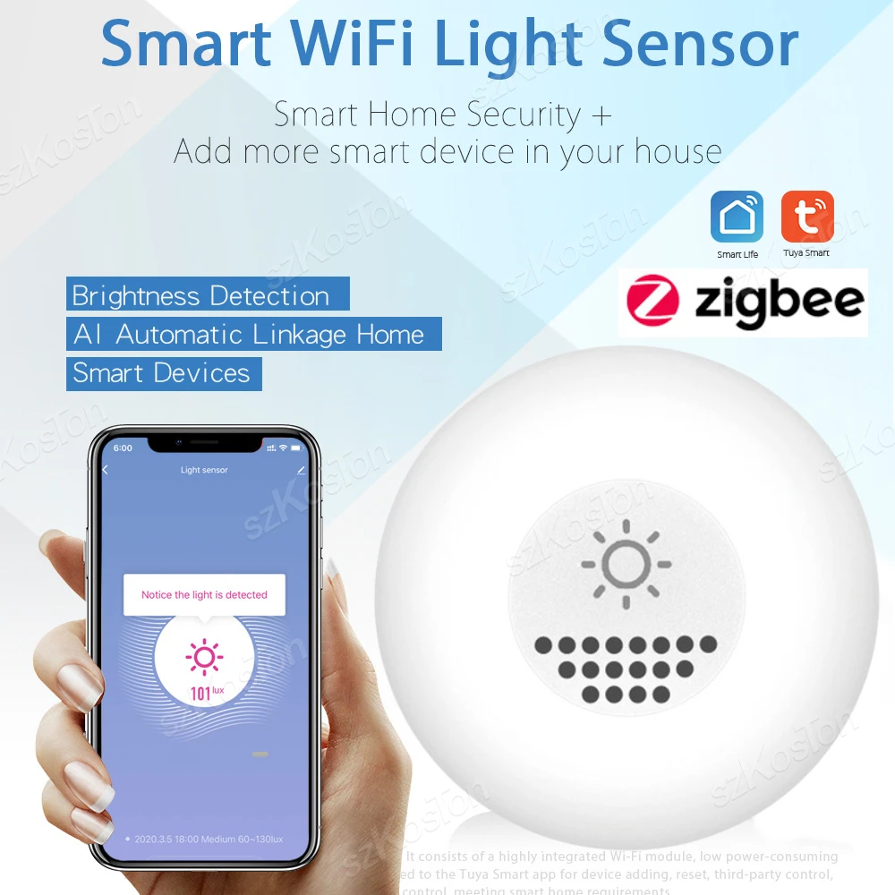 Tuya Zigbee-smart Home Light Sensor Detector de Brilho Automação Ligação Cena Trabalho com Smart Life App