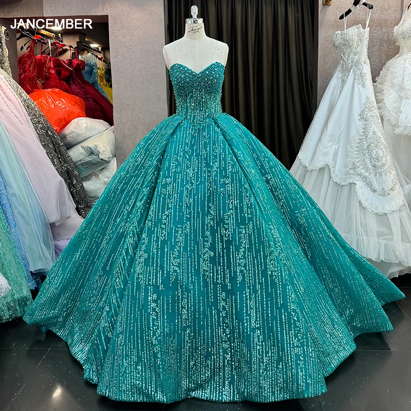 

Jancember Exquisite Romantic Quinceanera Dresses For Gril Sequins Strapless Ball Gown Beading Lace Up Vestidos De 15 Años DY6631