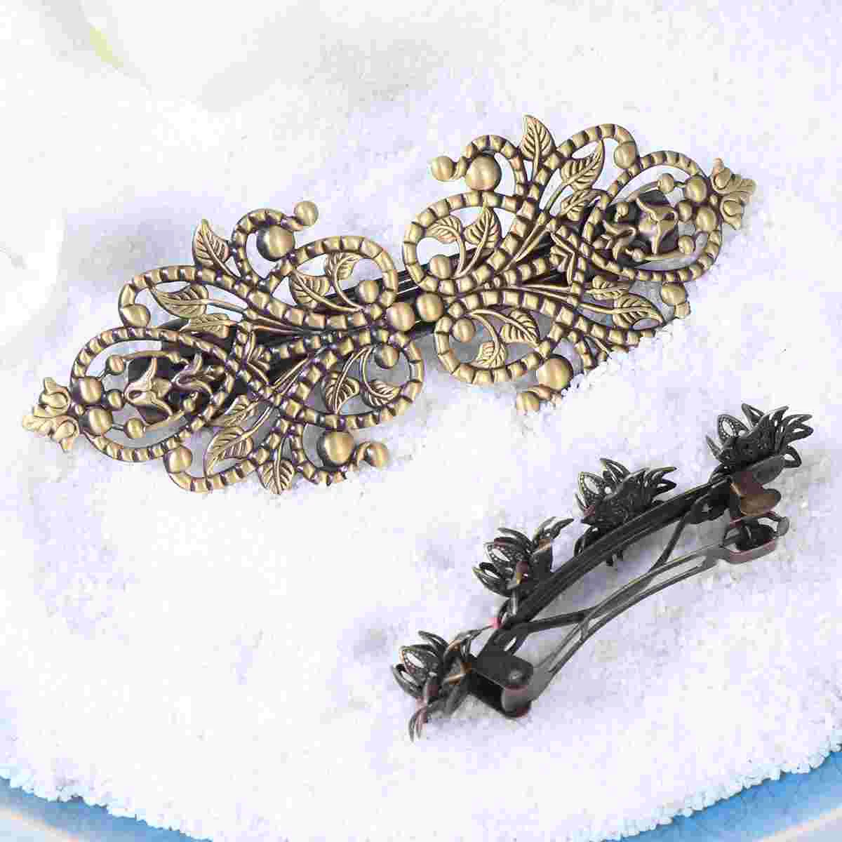 

2 Pcs Women Hair Clip Barrettes Spring Flower Retro Copper Plating Vintage Hairpin