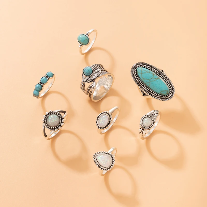 Tocona Vintage Stone Joint Ring Set For Women Men