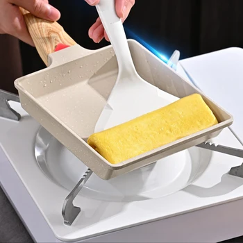 2pcs/Set Tamagoyaki Japanese Omelette Pan with Silicone Spatula Egg Pan Skillet Rectangle Frying Pan Kitchen Cooking Accessories