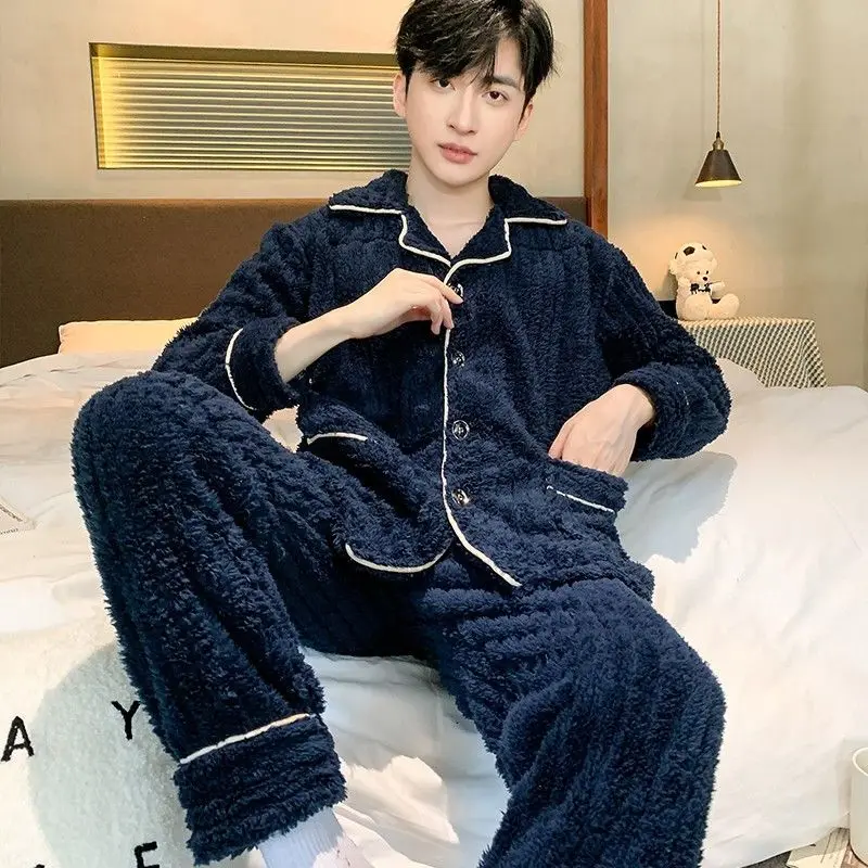 2024 New Coral Velvet Pajamas Men Autumn Winter Loungewear Thicken Velvet Sleepwear Flannel Nightwear 200 Pounds Homewear Suit