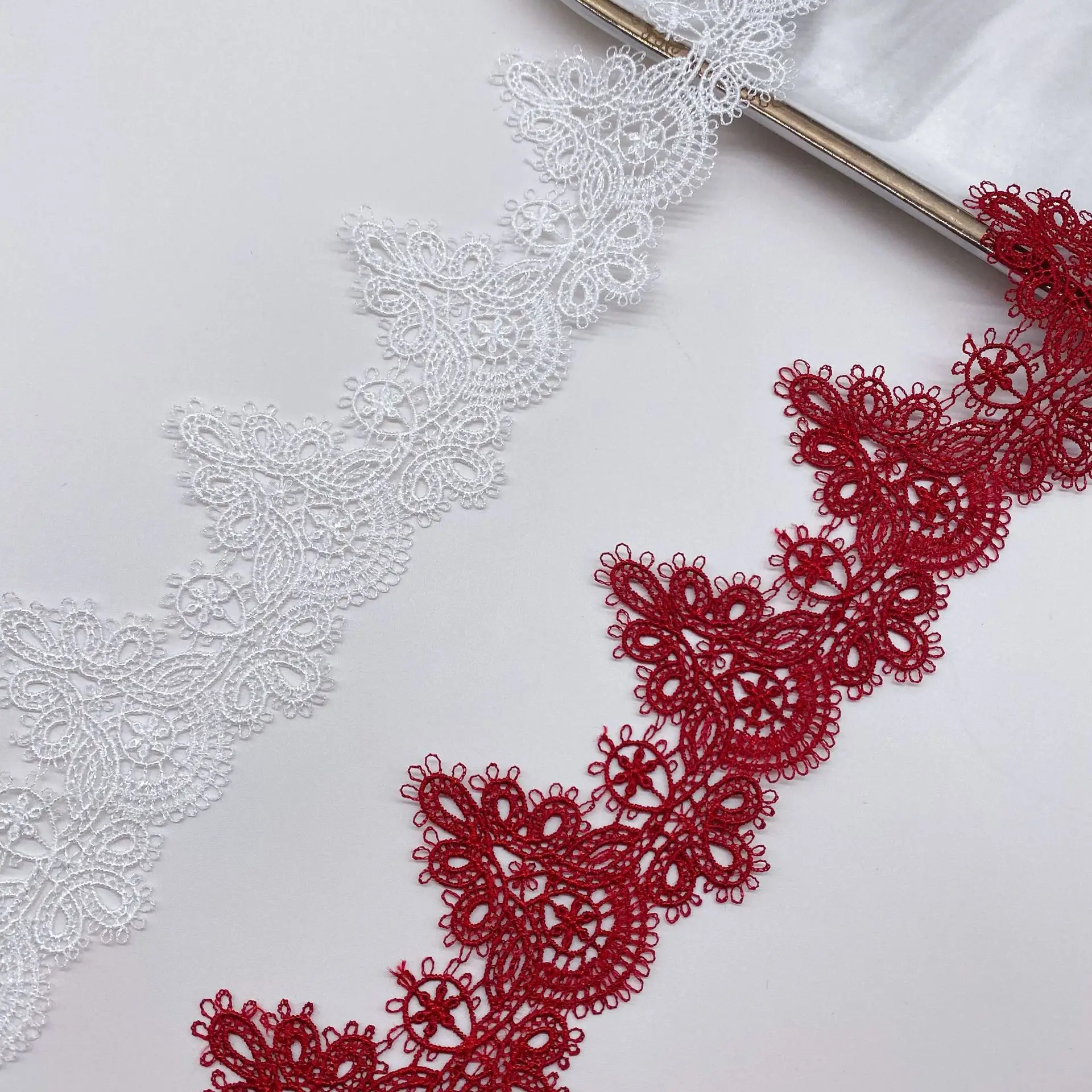 1Yard Beige Sky Blue Red Lace Fabric 6cm Guipure Green Embroidery Ribbon Collar Gold Trim Sewing Applique Pink Dress LP46