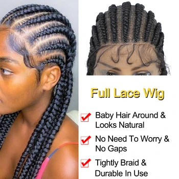 36 Inches Full Lace Box Braided Wig Cornrow Braids Lace Wigs Synthetic 360 Knotless Box Braids