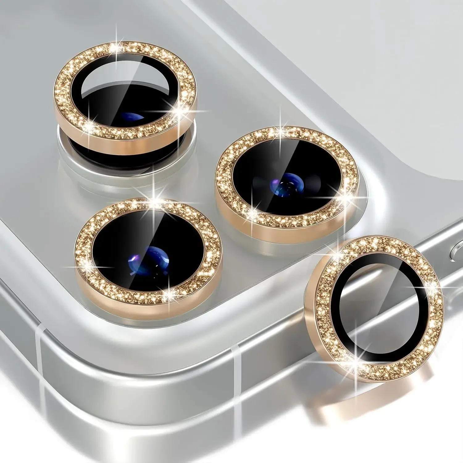 Bling Glitter Diamond Camera Protector with Tempered Glass Cover and Metal Frame