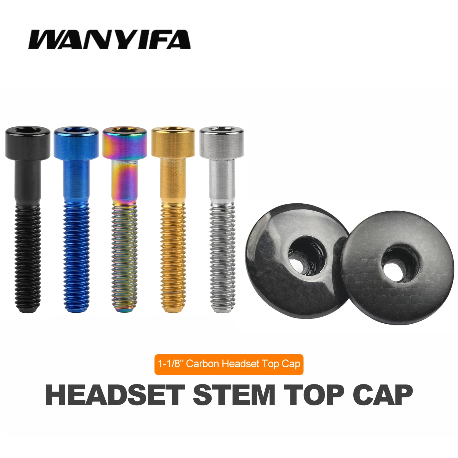 Titanium Bolt M6x35mm + 1 1/8" 3K Carbon Fiber Bike Stem Cap for Road Mountain Bike