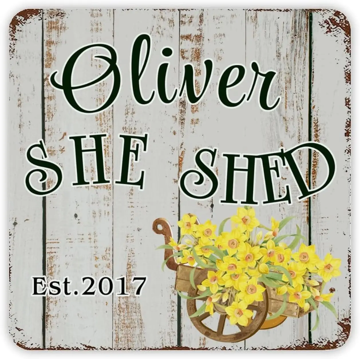 Nome Personalizzato Targa In Latta Con Venature Del Legno Retrò She Shed Narcissus Targa In Metallo Targhe Da Parete In Metallo Targa Da Giardino Pers