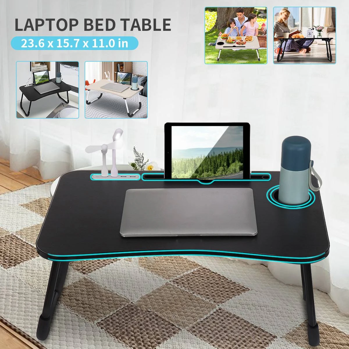 Wooden Laptop Desk Usb Computer Desk Folding Stand Holder Study Table For  Bed Sofa Tea Serving Tray Table Stand With Light Fan - Computer Desks -  AliExpress