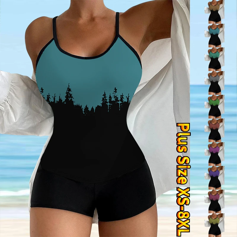 

Swimsuit Women Abstract Printing Monokini Bathing Suit Vintage Beach Wear Plus Size Swimwear Bikini Set Summer Loose Tankini