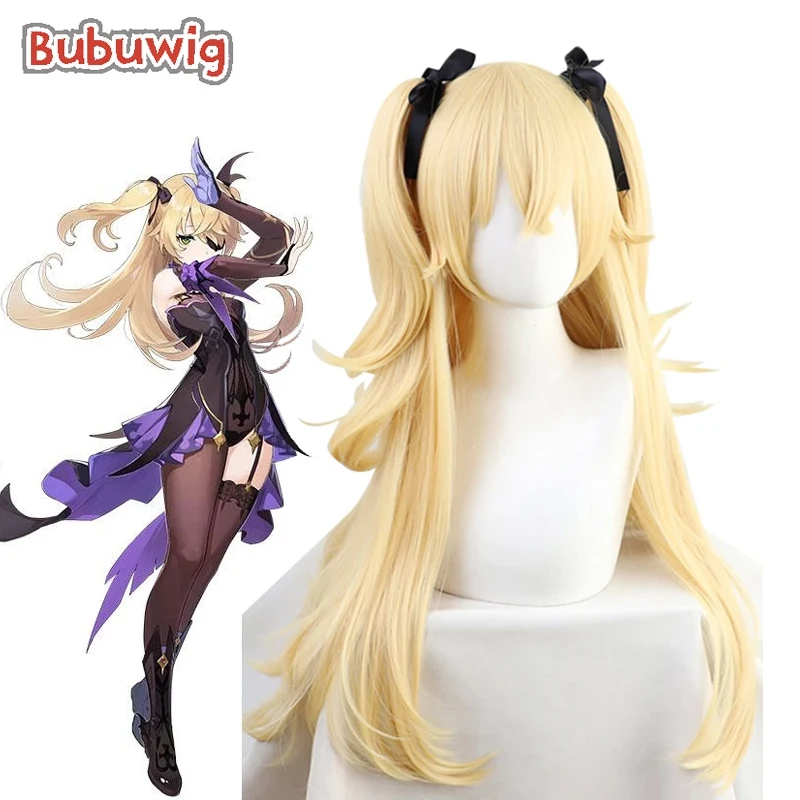 Bubuwig Synthetic Hair Genshin Impact Fischl Cosplay Wigs Women 100cm Long Straight Blonde Party Heat Resistant Free Ribbon 2023 new genshin impact women hoodies klee anime cosplay hoodied sweatwear harajuku hoodie clothes tops long sleeve sweatshirt