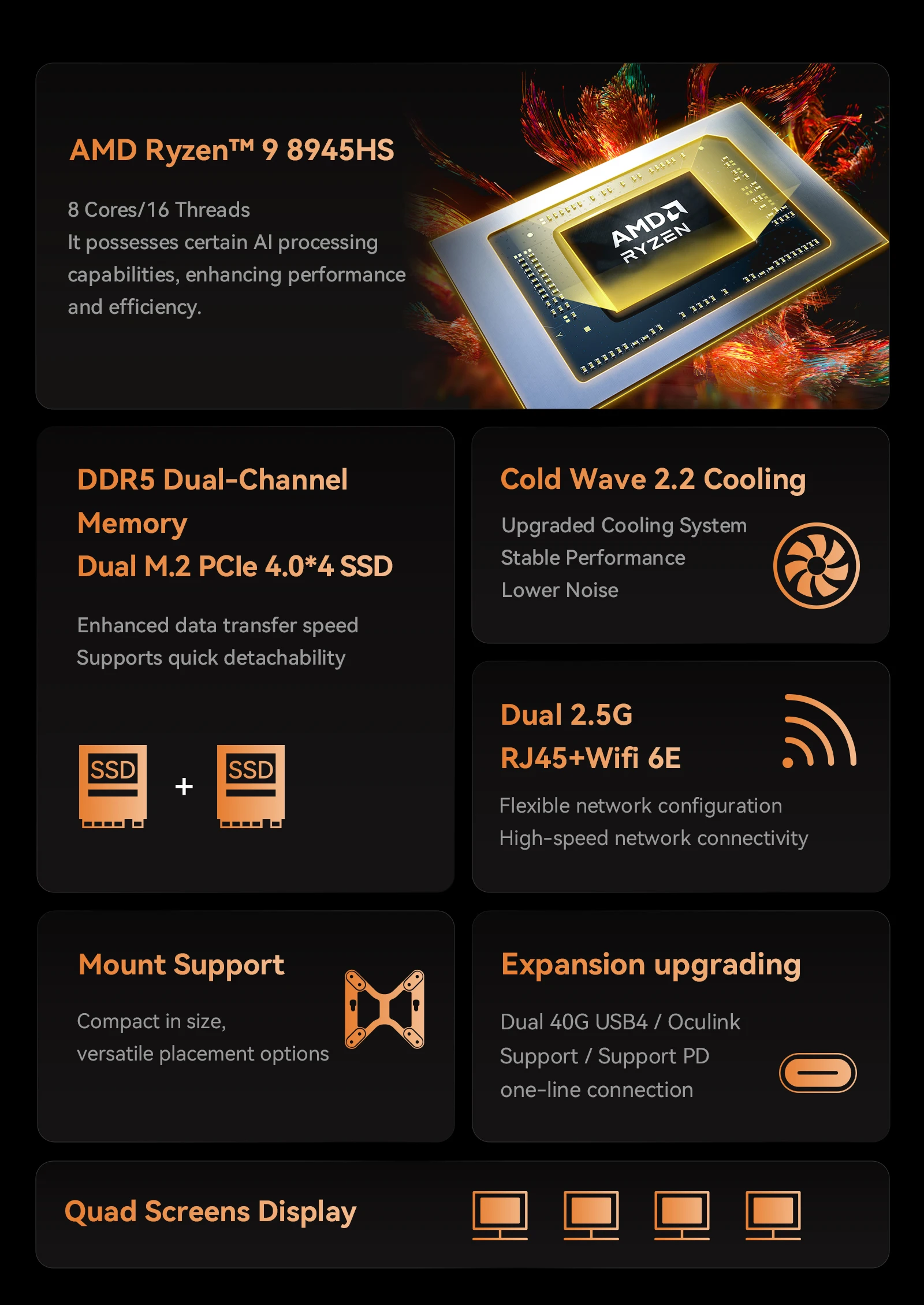 Mini pc MINISFORUM UM890 Pro Mini PC AMD Ryzen 9 8945HS Windows 11 Mini Computer DDR5 32GB 1TB NVME SSD Oculink DP Wifi6e Gaming PC