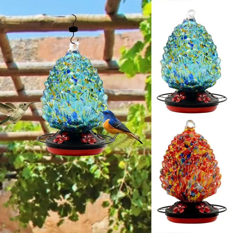 

Colored glass Bird Water Feeder Bottle Hanging Hummingbird Feeder Garden Outdoor Plastic Flower Iron Hook Pet Bird Accessoires