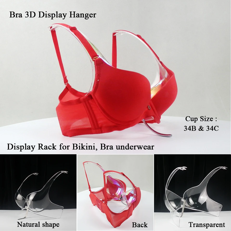 34C cup size Lady Bra display plastic hanger Plated metal effect