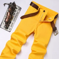 Nouveau haute qualité hommes tendance jaune rouge blanc jean 2024 printemps automne mâle taille haute pantalons décontractés marque classique Denim pantalon 3