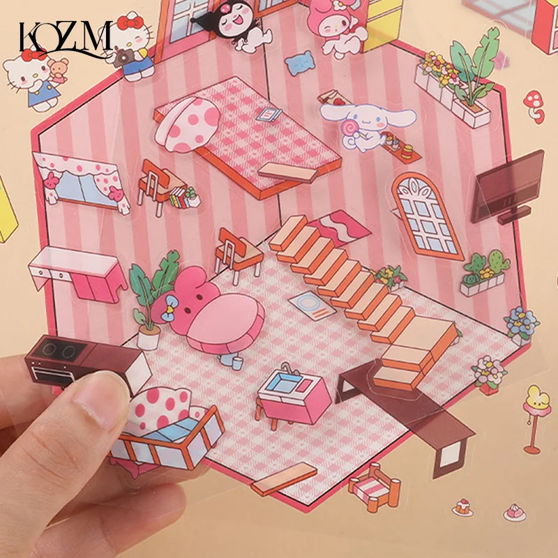 1 Set Christmas Gift For Children Kawaii Sanrio 3D Landscaping Stickers Cartoon Miniature Scene Visual Stacking Stickers