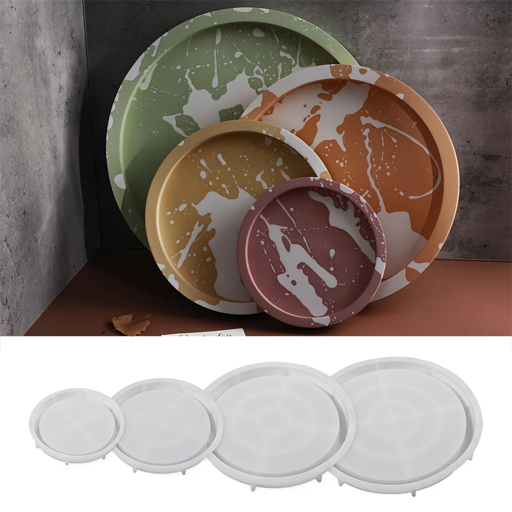 Silicone Mold Round Cement Tray DIY Handmade Storage Plate Plaster Concrete Resin Coaster Casting Mould Home Decor
