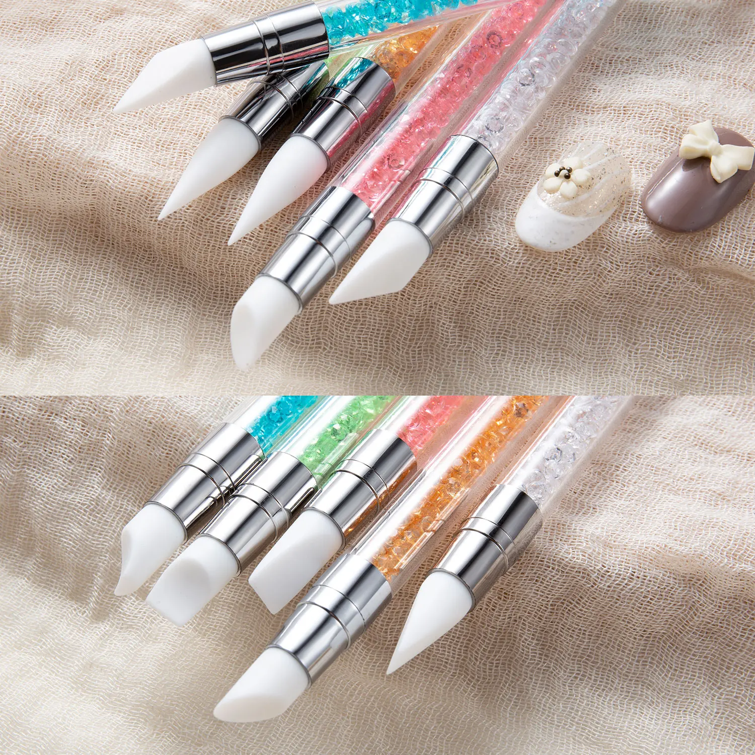 Nail Art Pen 5PCS Double Head Silicone Nail Art Embossing Pens 3D Flower Sculpting Tools with Adjustable Tips for Chrome Powder Application