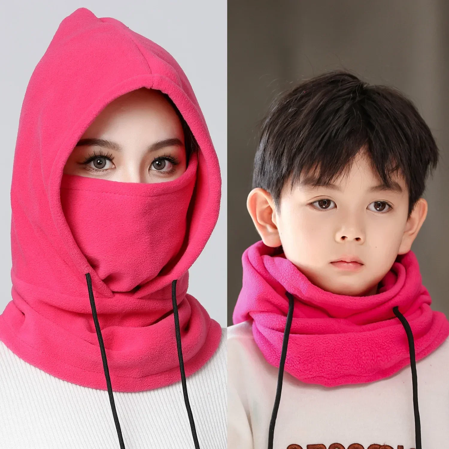1 PC Winter Children Balaclava Hat Thicken Warm Plush Fleece Ski Cycling Cap Outdoor Windproof Kids Boys Girls Hood Beanie