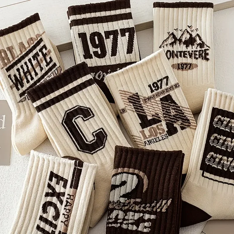 5 Pairs Men's Mid Length Socks Printed Autumn Winter Sports For Men Breathable Sweat Wicking Versatile sports socks,cotton socks,athletic socks,sports stockings