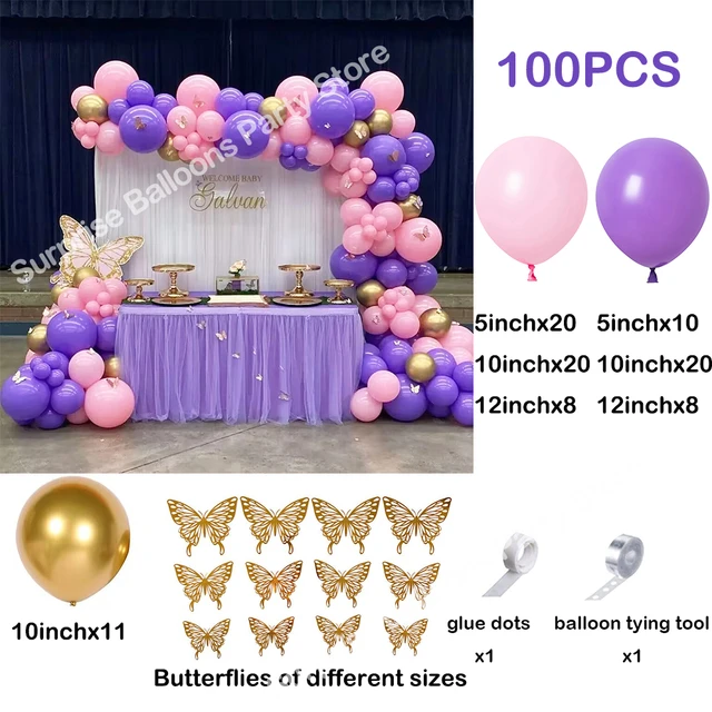 Kit d'arche de guirxiété de ballons papillon violet, décoration de fête d' anniversaire, décor de mariage pour enfants, ballon en latex pour fille,  baby shower - AliExpress