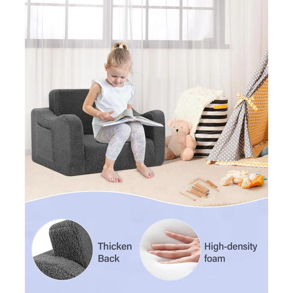 Toddler Couch, 2-in-1 Fold Out Toddler Sofa, Convertible Kids Couch to Lounger, Comfy Kids Sofa Chair for Toddlers 5
