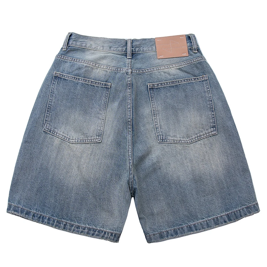 Vintage Blue Ripped Denim Shorts Men Summer Casual Loose Jeans Shorts Streetwear Harajuku Hip Hop