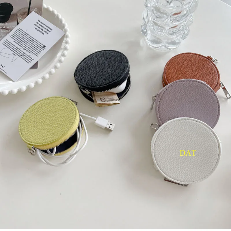 Japanese and Korean women's round zipper short small headset bag keychain with lock Fashion pu leather coin wallet coin purse,women wallet,coin wallet