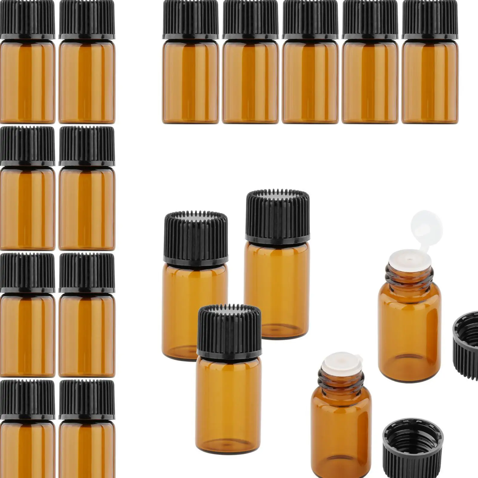 

50x Amber Mini Glass Bottle for Aromatherapy middle hole plug 2ml